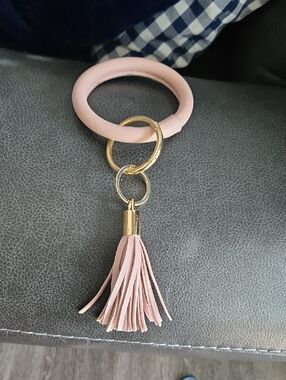 Soft Pink Tassel Wristlet Keyring with Gold Hardware